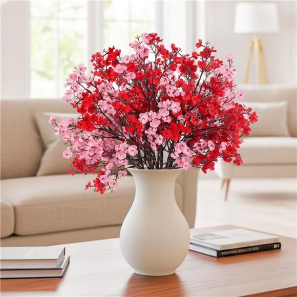 New 8Pcs Babys Breath Fake Artificial Flowers, Real Touch Red Pink Mix and Match - Picture 2 of 7